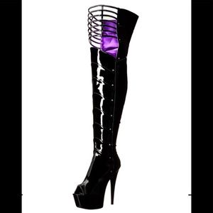 Ellie Black Dominatrix Thigh High Platform Boots Size 7